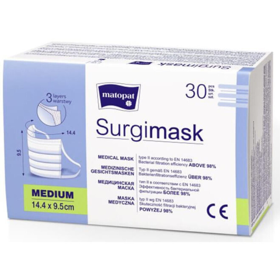 Surgimask, MED maskers type II niet-opaque, 3 lagen M, 30 stuks