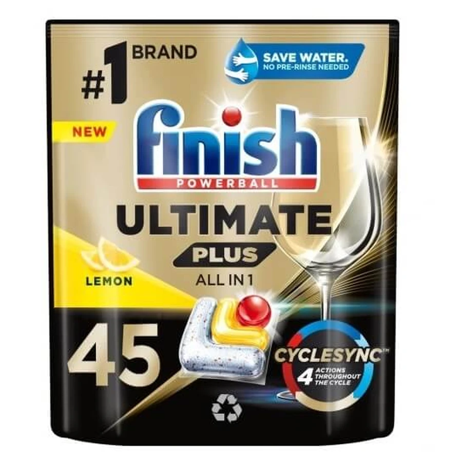 Finish Ultimate Plus Powerball AiO limón Powerball cápsulas lavavajillas 45 unidades