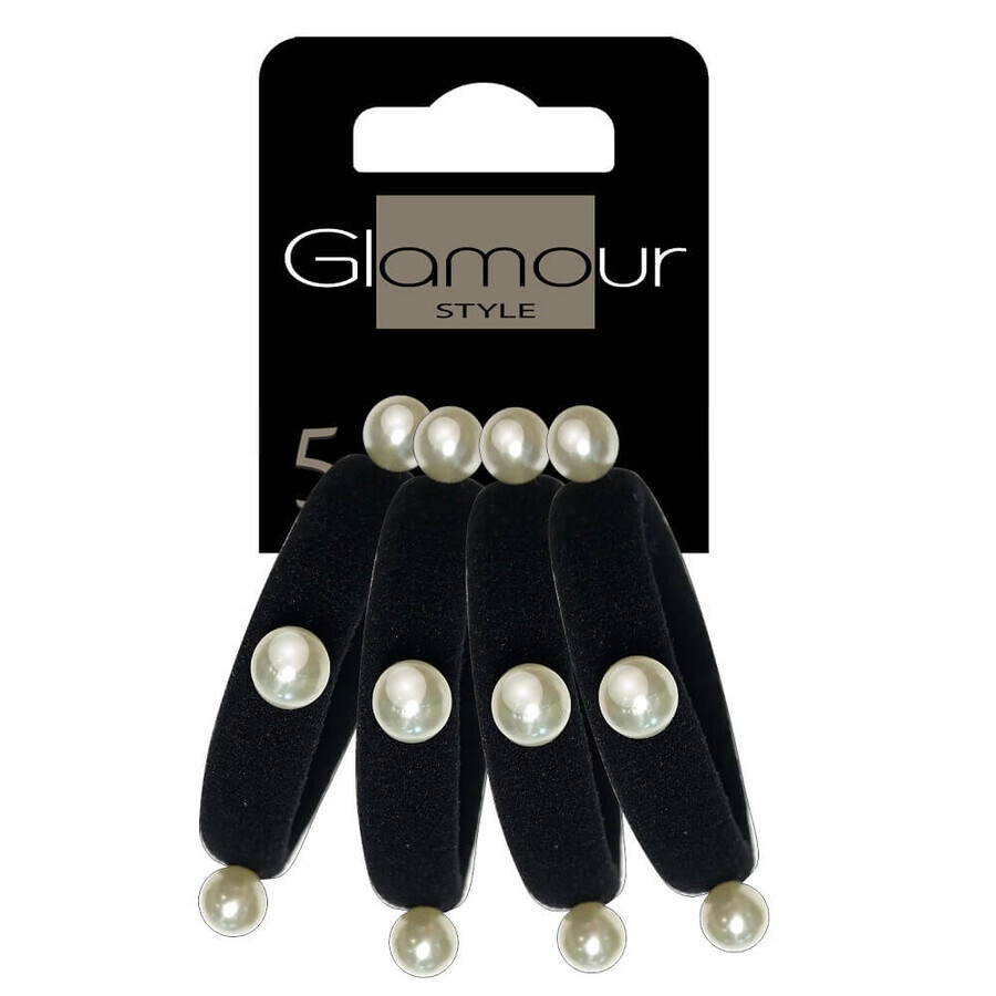 Glamour-wasgommen zwart met parels, 4 stuks