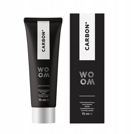 Woom Carbon+ Dentifricio sbiancante nero con sale attivo, 75ml