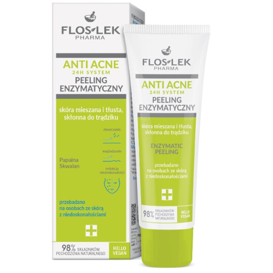 Flos-Lek Pharma Anti Acné Peeling enzimático para pieles mixtas y con tendencia acneica, 50 ml