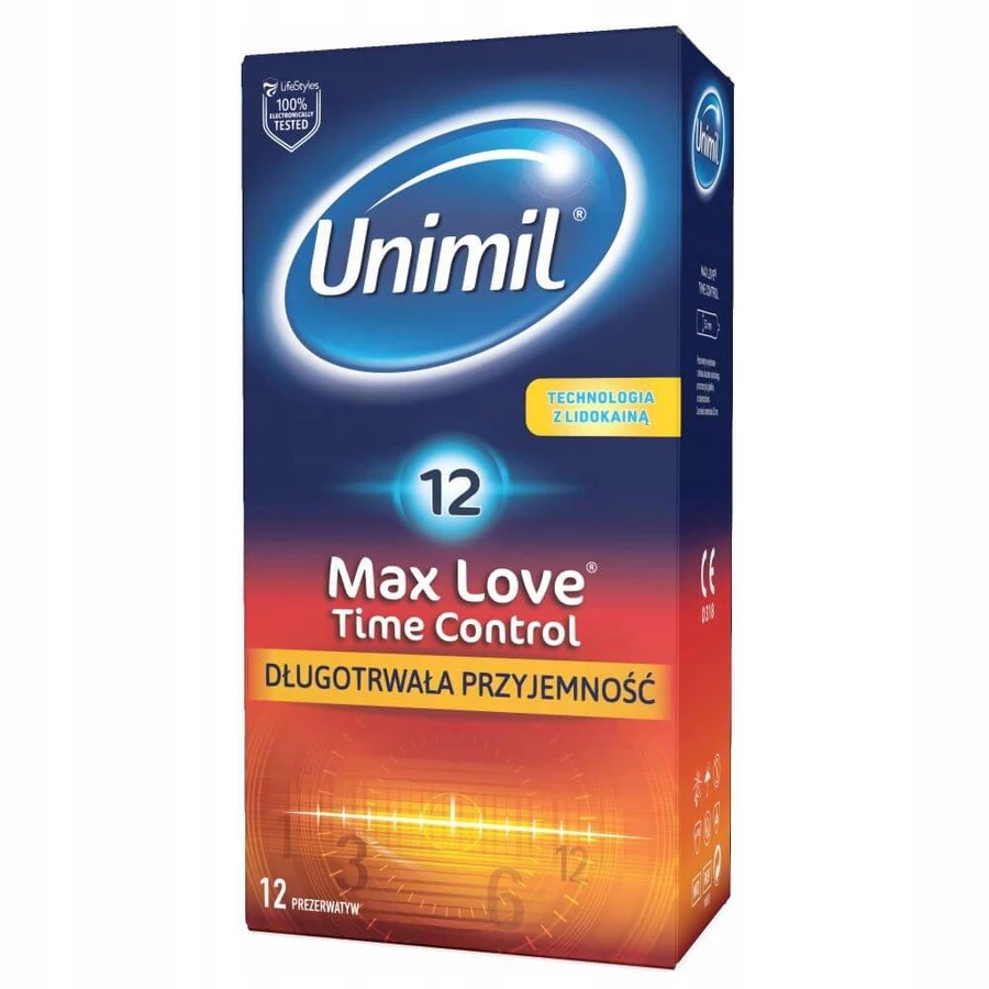 Unimil Max Max Love Time Control Préservatifs humides en latex, 12 pièces