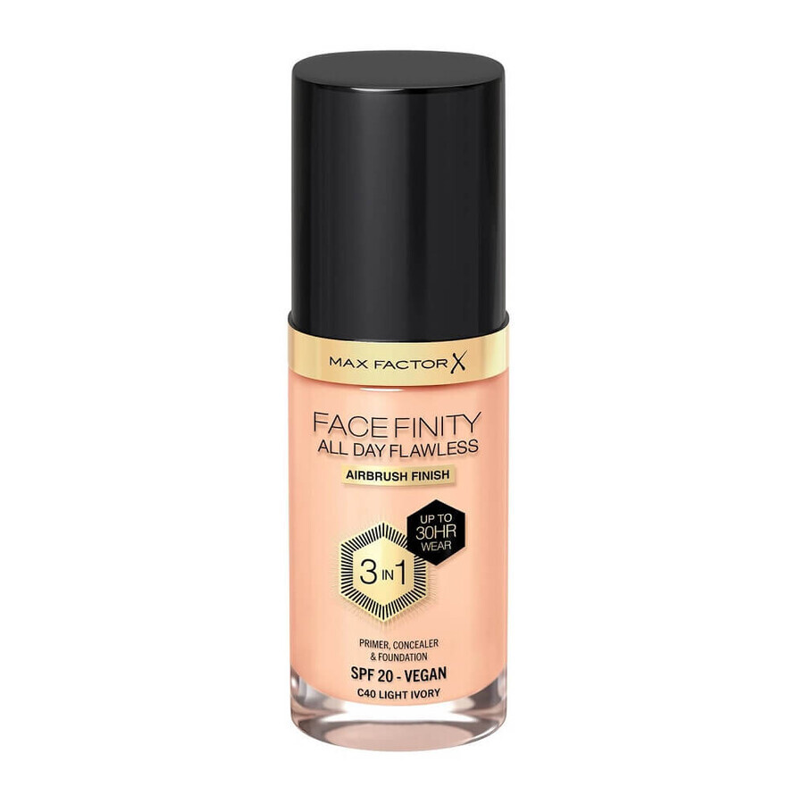 Max Factor Facefinity Facefinity All Day Flawless 3 in 1 Fondotinta liquido C40 Avorio chiaro, 30ml