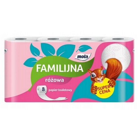 Mola, Familijna, toiletpapier, roze, 8 rollen