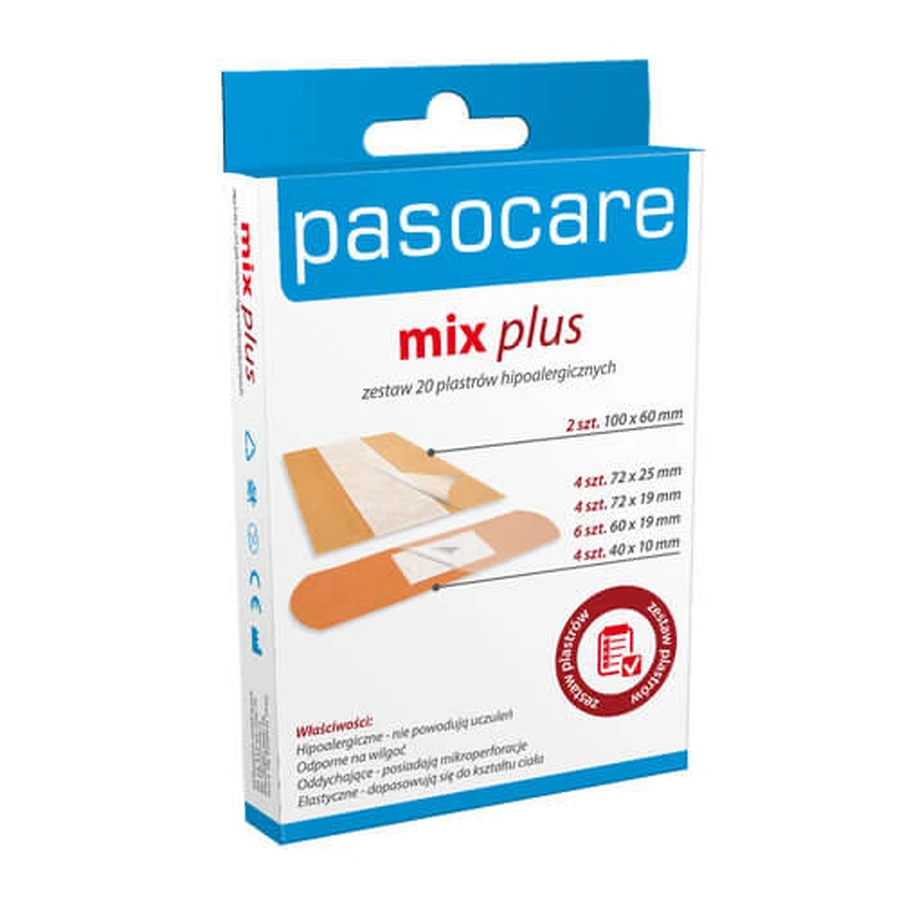 Pasocare, Plastry Mix Plus, zestaw, 20 sztuk: ceny i cechy