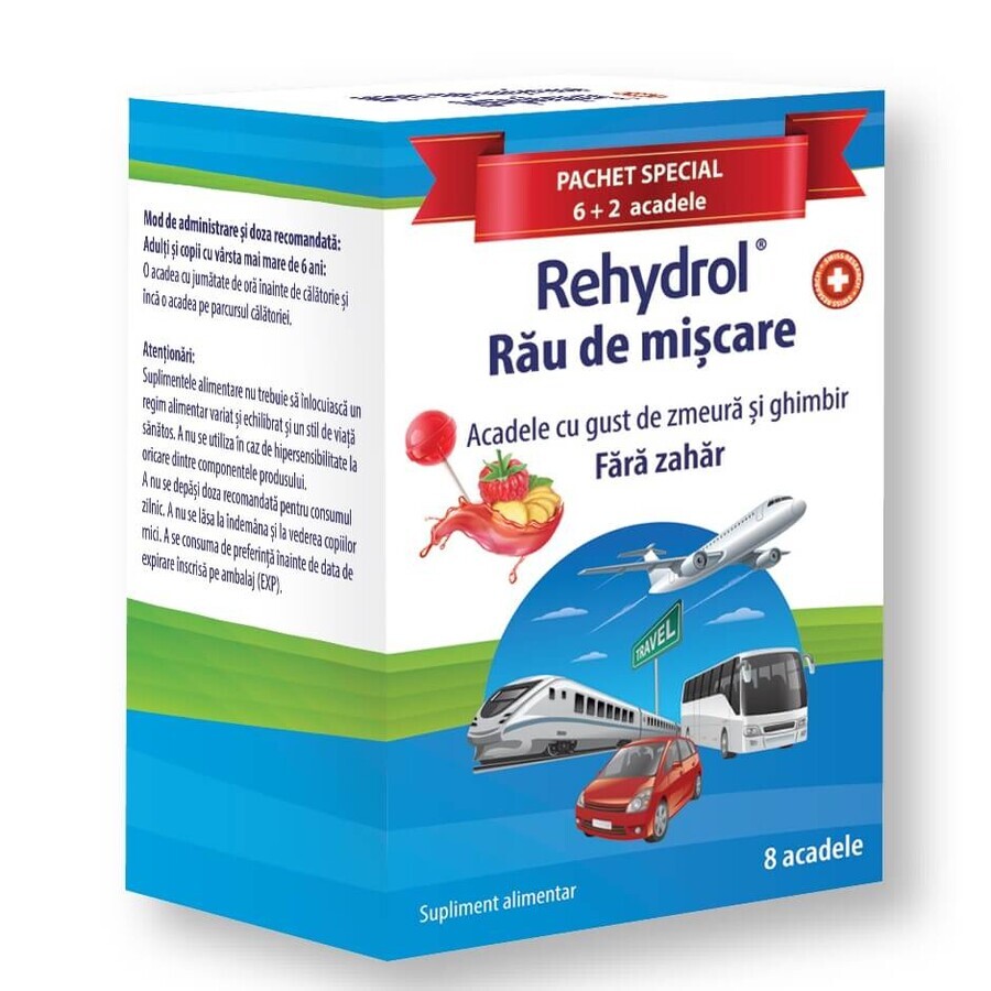 Framboos en gember Rehydrol reisziekte lolly's, 6 + 2 lolly's, MBA Pharma Innovation