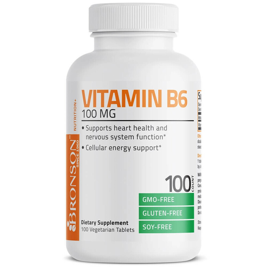 Vitamina B6 Piridossina, 100 mg, 100 compresse vegetali, Bronson