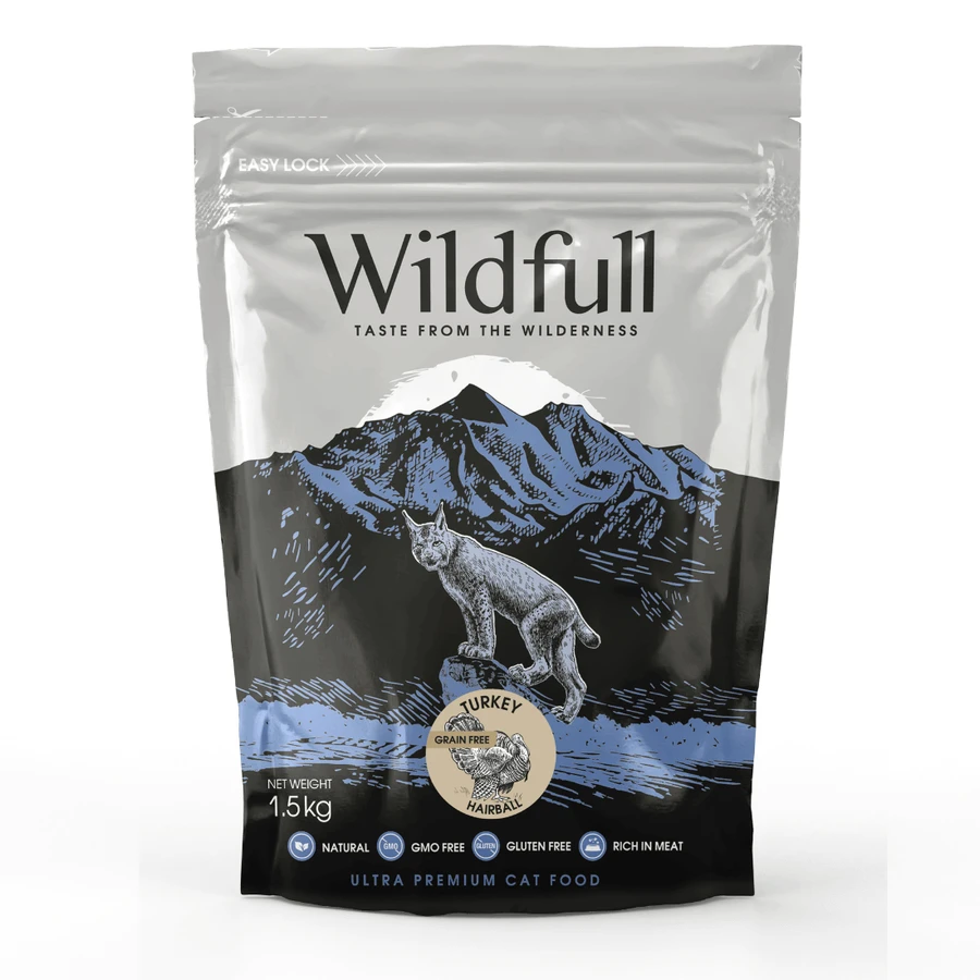 Truthahn Trockenfutter für ausgewachsene Katzen Cat Hairball, 1,5 kg, Wildfull
