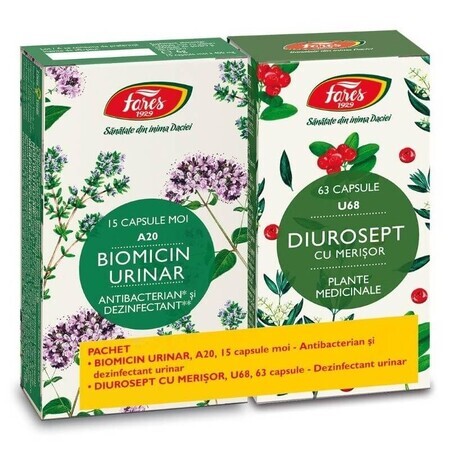 Paket Biomicin Urinary A20, 15 Weichkapseln + Diurosept mit Schwarzkirsche U68, 63 Kapseln, Fares