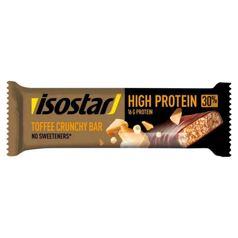 Barrita proteica alta en proteínas Toffee Crunchy Toffee Crunchy Chocolate, 55 g, Isostar