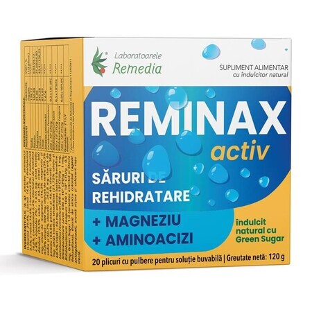 Reminax Activ saruri rehidratare + magneziu si aminoacizi, 20 plicuri, Remedia