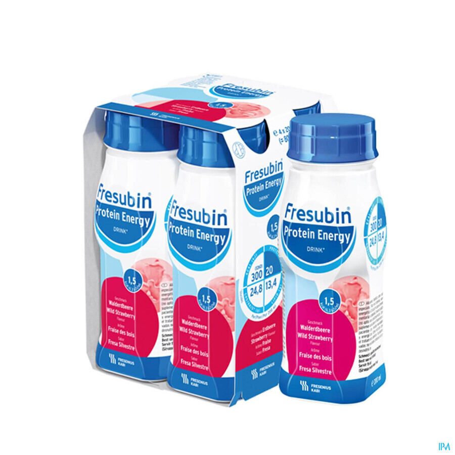 Fresubin Eiwit Energiedrank met aardbeiensmaak, 4x200 ml, Fresenius Kabi