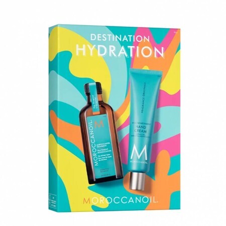 Set Huile de traitement pour tous types de cheveux 100 ml + Crème originale pour les mains 100 ml Duo d'été, Moroccanoil