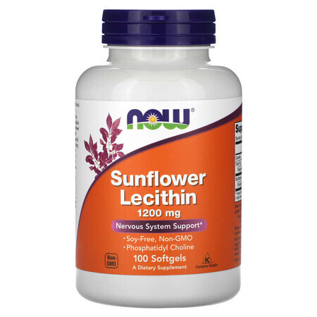 Lécithine de tournesol, 1200 mg, 100 gélules, Now Foods