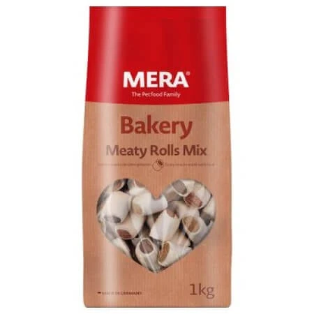 Hondensnoepjes, koekjes gevuld met 3 smaken Bakery Meaty Rolls Mix, 1 kg, Mera