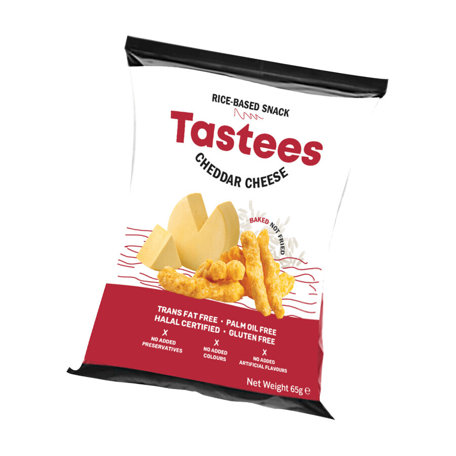 Cheddar cheese flavored rice snack, 65 g, Tastees