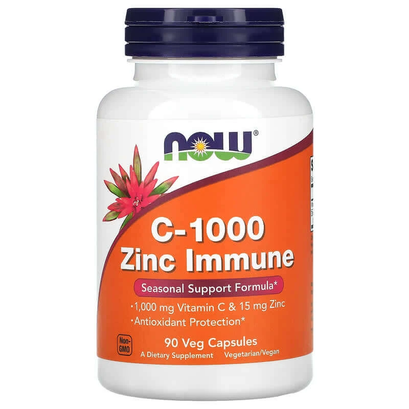 Vitamine C-1000 mg met immuunzink, 90 plantaardige capsules, Now Foods
