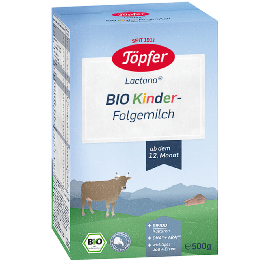 Organic powdered milk +12 months Kinder Lactana, 500 g, Topfer