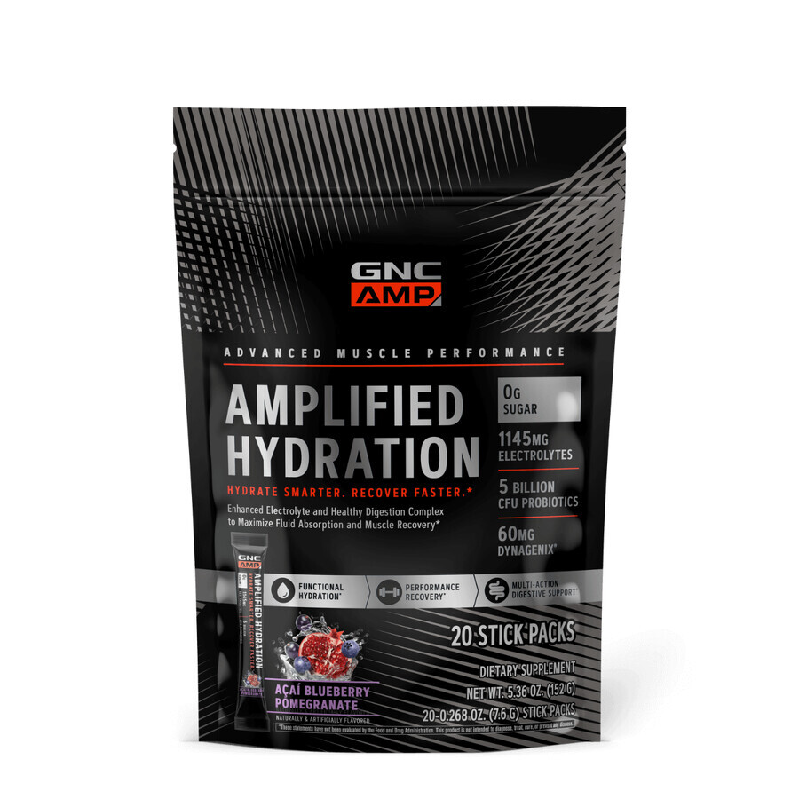 Gnc Amp Amplified Hydration, met acai, cranberry en granaatappel gearomatiseerde elektrolyten, 20 sachets, 150 G