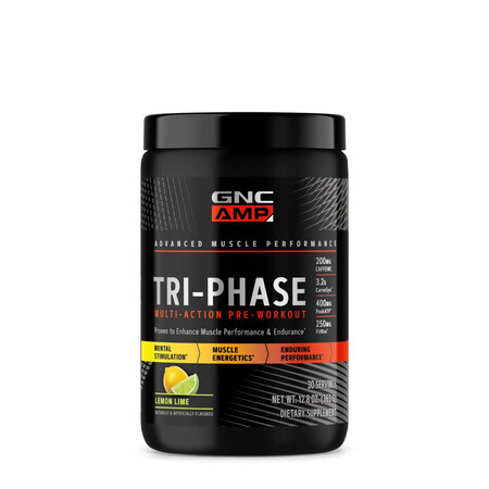 Gnc Amp Tri-phase Multi-action, Pre-workout with Lemon and Lime Flavor, 363 G