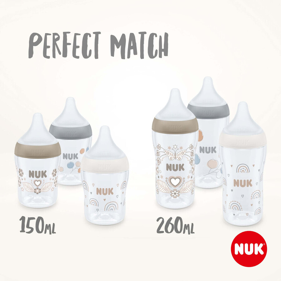 Nuk Perfect Match Flasche mit Temperaturkontrolle, grau 260 ml