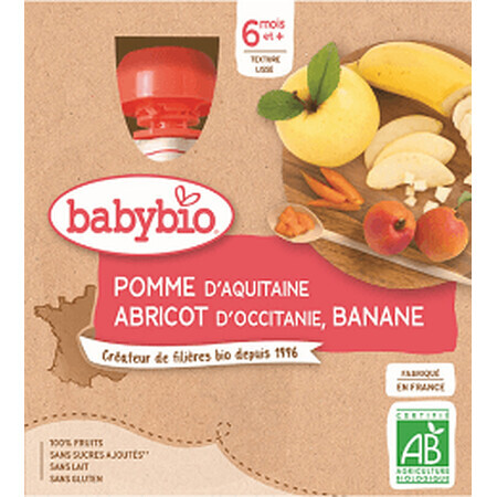 Babybio doypack appel, abrikoos, banaan 4 x 90 g