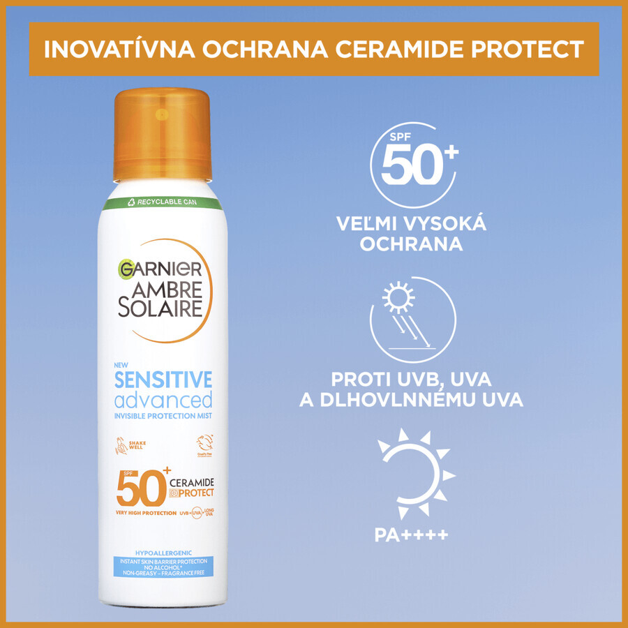 Garnier Ambre Solaire Solaire Sensitive Advanced Protective Mist, sehr hoher Schutz, leicht empfindliche Haut, SPF 50+, 150 ml