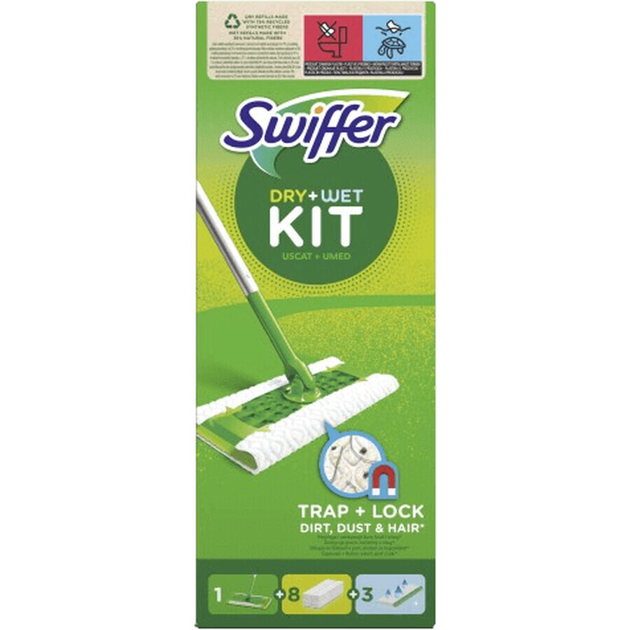 Swiffer Starter Set mit 1 Griff, 8 Trockentüchern und 3 Reinigungstüchern