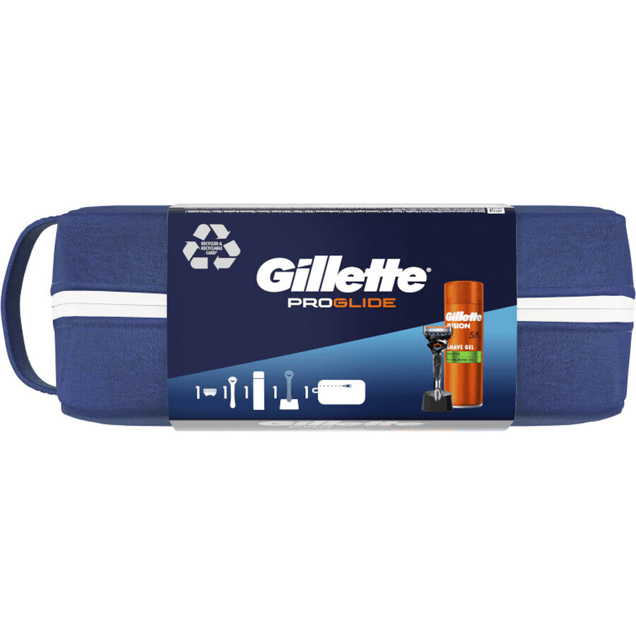 Set de călătorie Gillette ProGlide - aparat de ras + gel de ras + suport