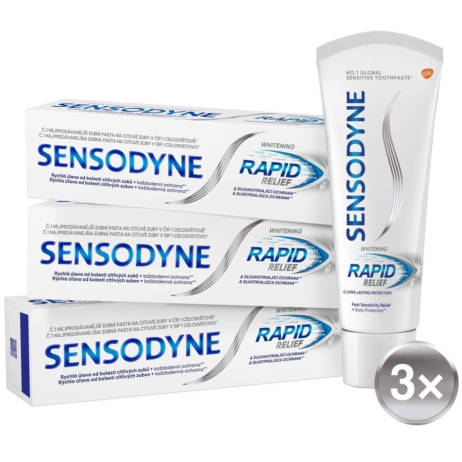 Sensodyne Rapid Relief Rapid Whitening Toothpaste 3 x 75 ml