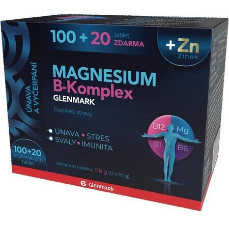 Magnesium B-Complex Glenmark + Zink 100 + 20 tbl gratis