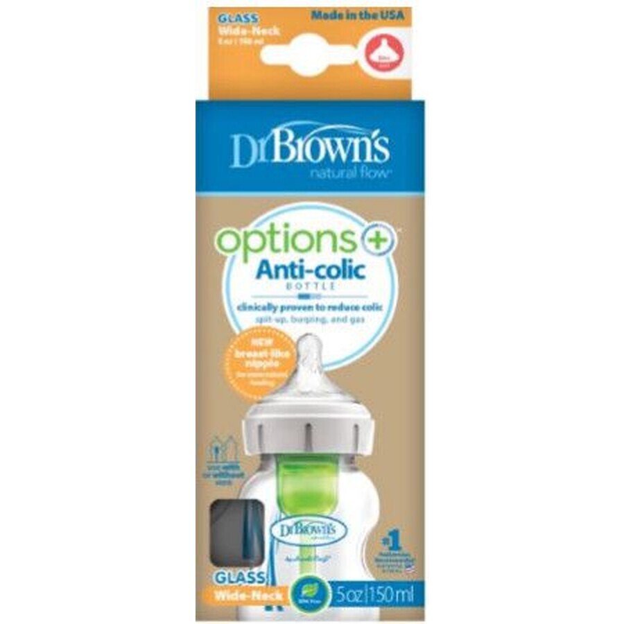 Dr.Brown's Dr.BROWN'S BOTTLE OPTIONS+ collo largo 0M+ vetro anticolica bianco 1x1pc 150 ml