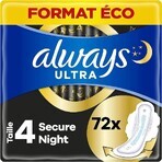 Always Ultra Night Safe Sanitary Napkins with wings 72 pcs