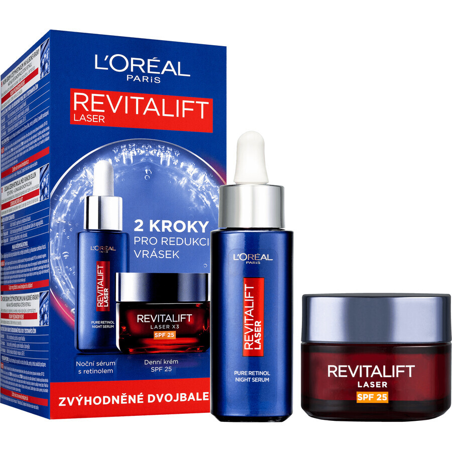 L'Oréal Paris Revitalift Laser ser de noapte cu 0,2% retinol pur, 30 ml + Revitalift Laser X3 cremă de zi SPF 25, 50 ml