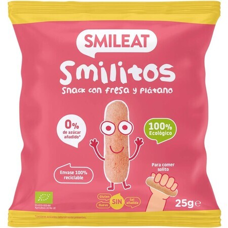 Smileat Organic Corn Crisps Smilitos cu aromă de căpșuni și banane 25 g