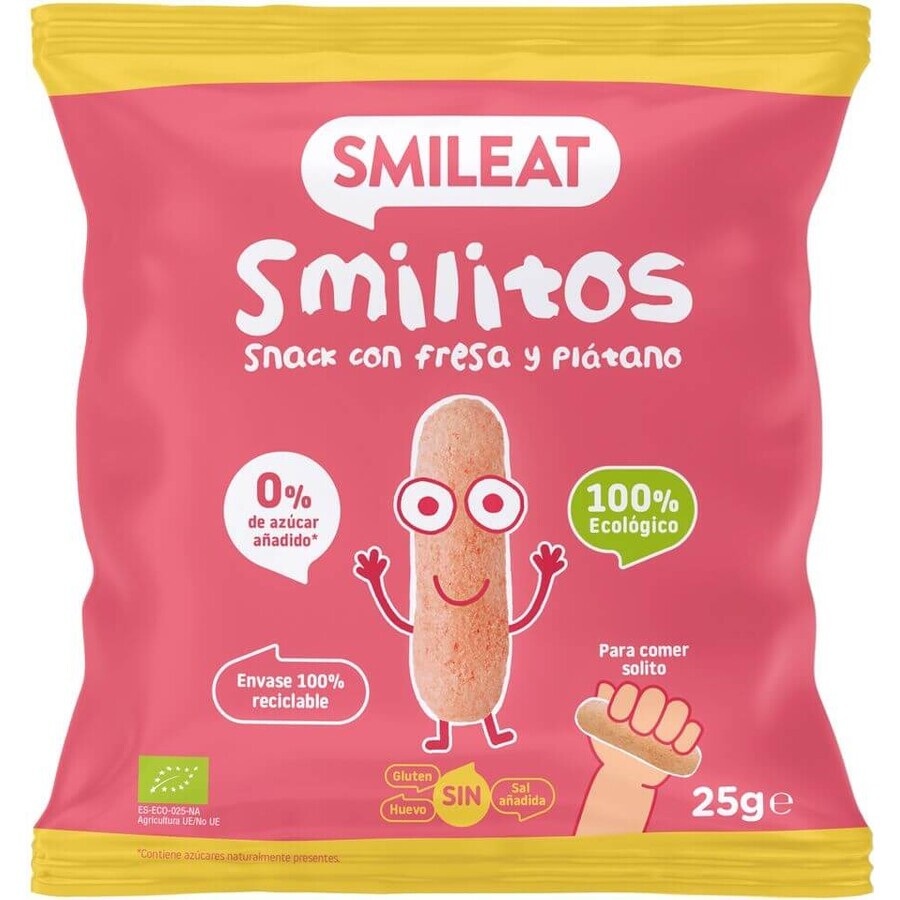 Smileat Organic Corn Crisps Smilitos cu aromă de căpșuni și banane 25 g