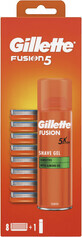 Gillette Fusion5 scheerhoofd voor mannen 8 stuks + Gillette Fusion5 Ultra Sensitive 200ml 9 stuks