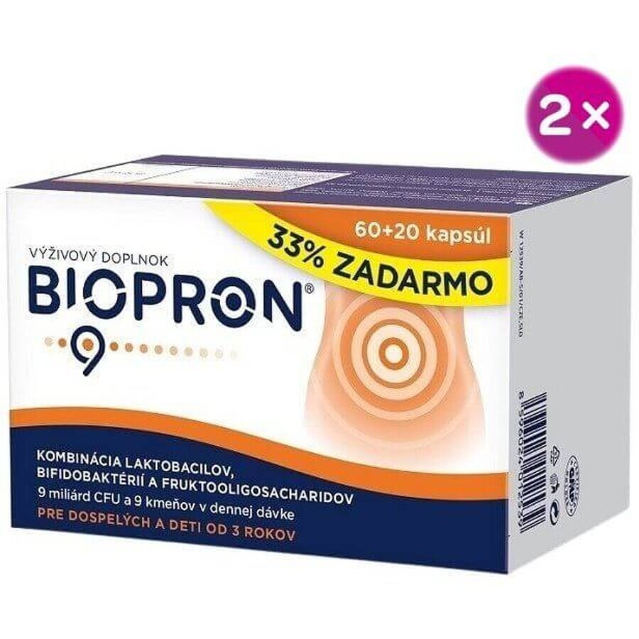 Biopron 9 Combinación de lactobacilos, bifidobacterias y fructooligosacáridos 2 x 80 cápsulas