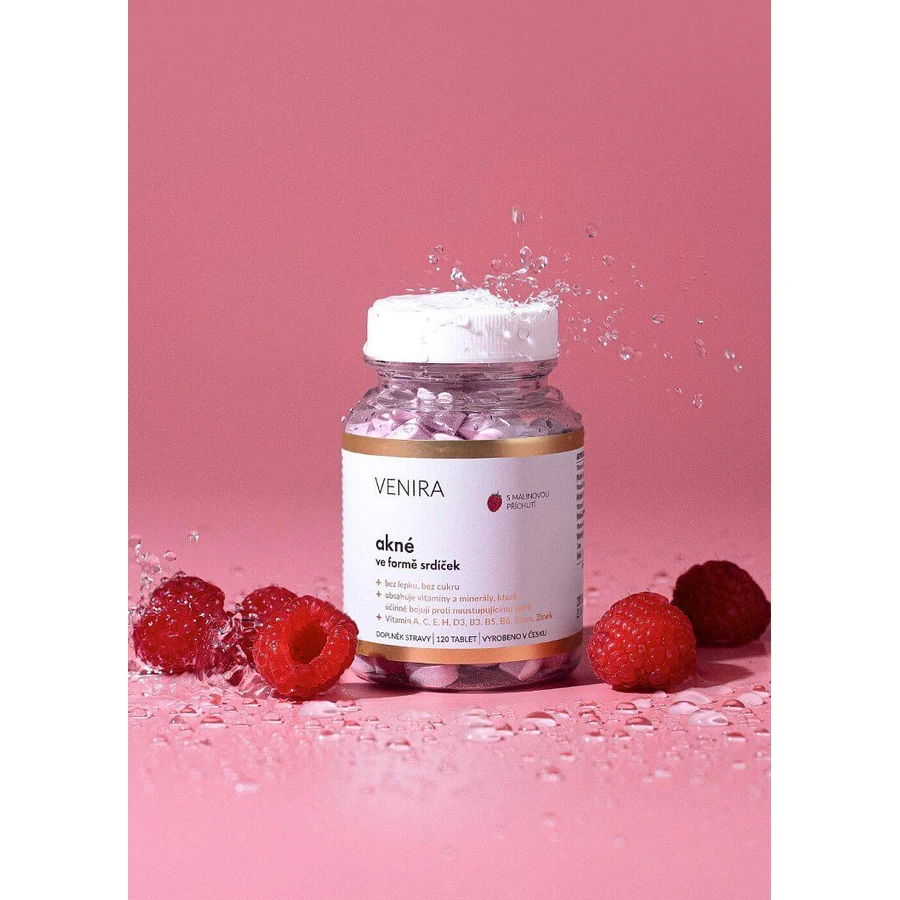 Venira Framboos Acne Hartjes 120 stuks
