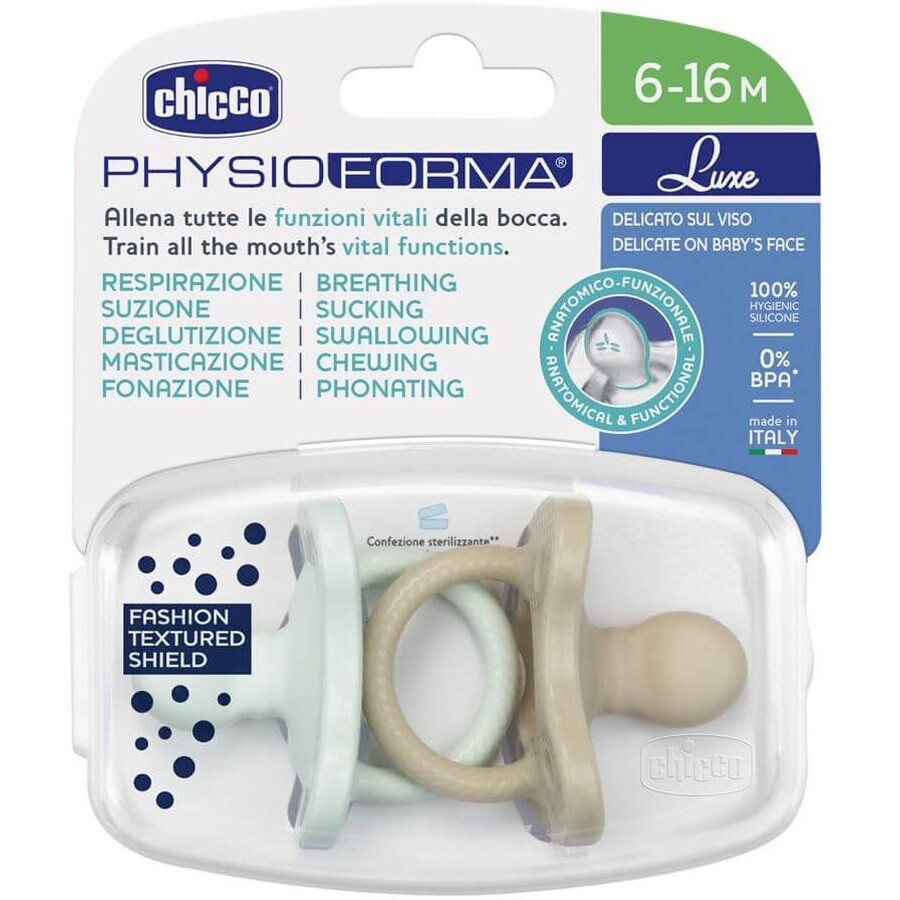 Fopspeen Chicco Physio luxe groen/grijs 6-16m 2 stuks