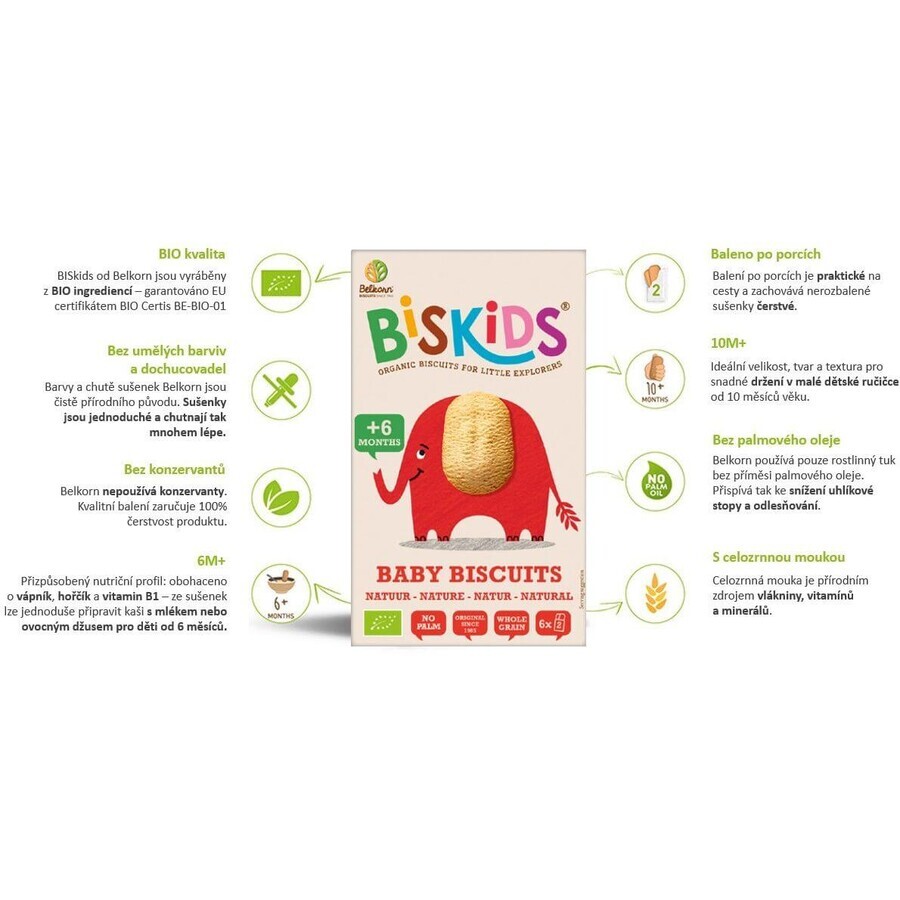 Belkorn BISkids Biologische volkoren babykoekjes Naturel 6M+ 120 g