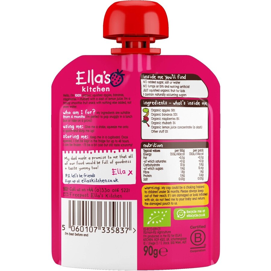 Ella's Kitchen BIO Pink Frullato di frutta singola con frutto del drago 5 x 90 g