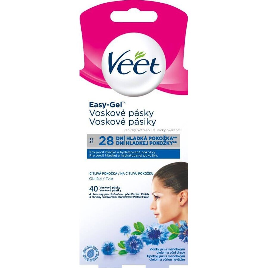 Veet Bandes de cire froide pour l'épilation du visage 40 pcs