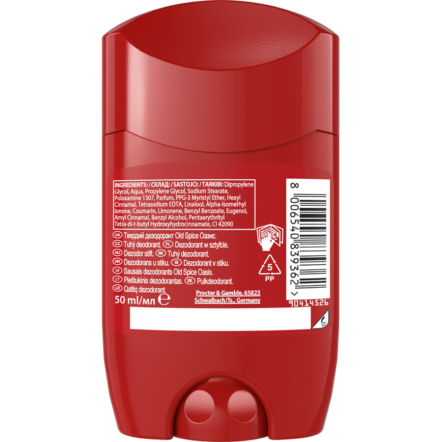 Old Spice Oasis Solid Deodorant voor mannen, 48 uur frisheid met een rokerige vanillegeur 50 ml