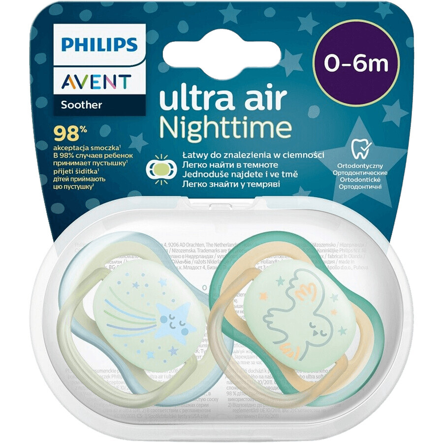 Philips Avent Ultra air suzetă de noapte 0-6m băiat 2 buc