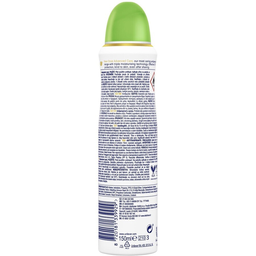 Spray antitraspirante Dove Advanced care go fresh Cetriolo e tè 150 ml