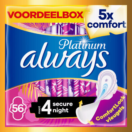 Always Ultra Sanitary Pads Secure Night (maat 4) met X-Wings, 56 stuks