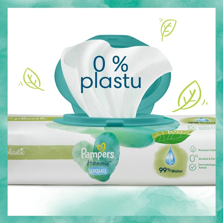 Pampers Harmonie Aqua Plastic Free Feuchttücher 4 x 48 Stück