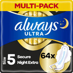 Always Ultra Secure Night Extra Sanitary Pads with wings 64 pcs