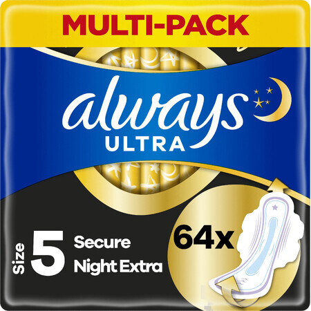 Always Ultra Secure Night Extra Sanitary Pads with wings 64 pcs